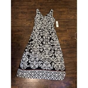 MSK Women’s M Dress Maxi Sundress Sleeveless White Brown Geometric Print NWT